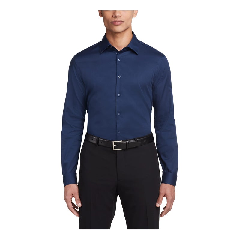 Van Heusen mens Slim Fit Flex Collar Stretch Solid Dress Shirt, Night Blue, 14.5 Neck 32 -33 Sleeve Small US - Image 1